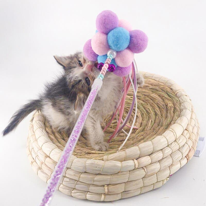 Interactive Cat Toy Wand with Pom-Poms and Straps for Play-Interactive Cat Toy Wand-3-Colydia