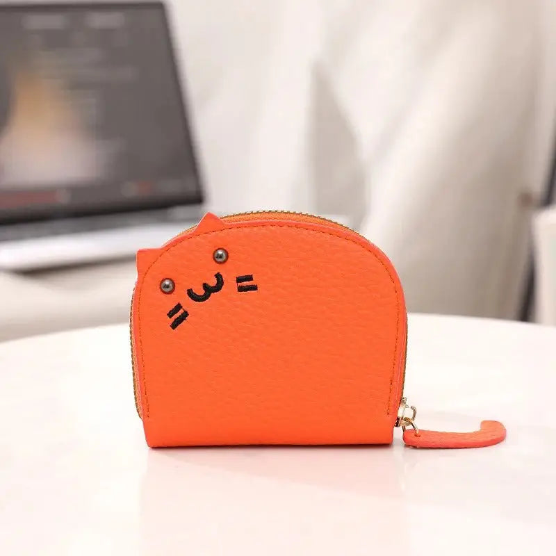 Cute Cat Card Holder with 12 Slots & Anti-Demagnetization Protection-Card Holder-Orange-4-Colydia