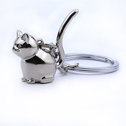 Zen-Inspired Silver Cat Keychain, Sparkling Metal Design, 3.5cm-Keychain-Silver Cat-3-Colydia