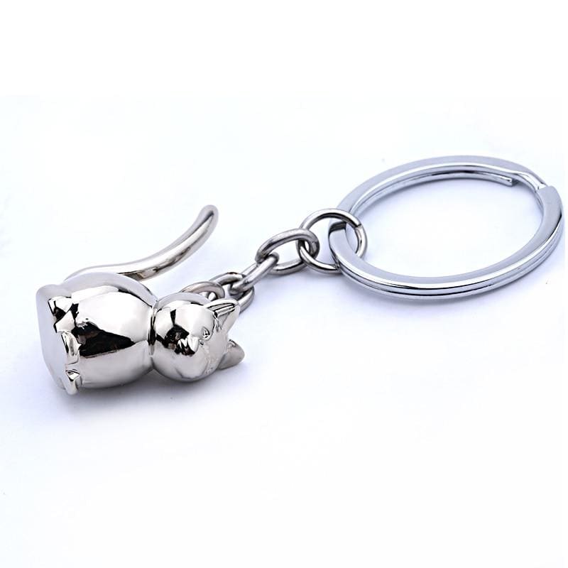 Zen-Inspired Silver Cat Keychain, Sparkling Metal Design, 3.5cm-Keychain-Silver Cat-4-Colydia