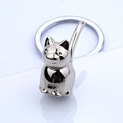 Zen-Inspired Silver Cat Keychain, Sparkling Metal Design, 3.5cm-Keychain-Silver Cat-2-Colydia