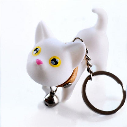 Kawaii Vinyl Cat Bell Keychain - Adorable Rotating Cat Head Charm-**Keychain**-White cat-13-Colydia