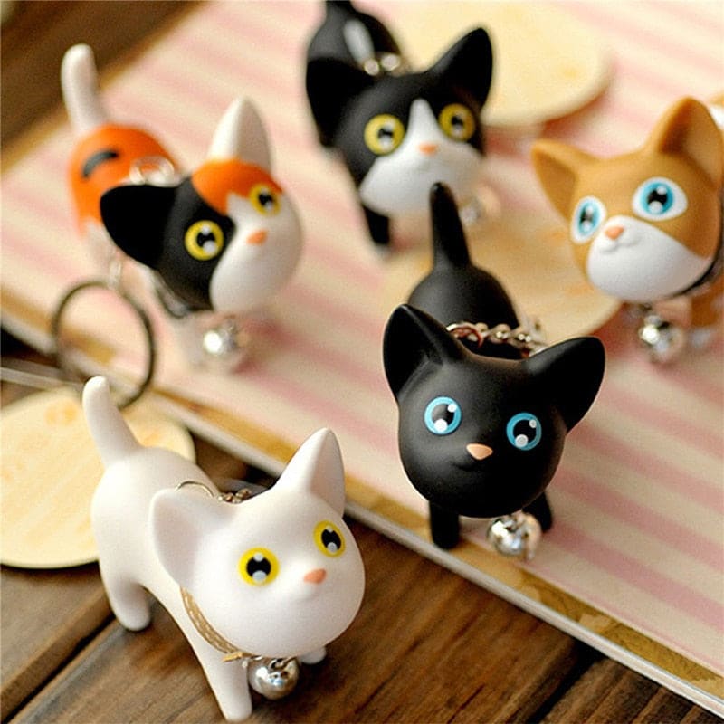 Kawaii Vinyl Cat Bell Keychain - Adorable Rotating Cat Head Charm-**Keychain**-2-Colydia