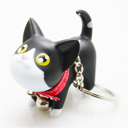 Kawaii Vinyl Cat Bell Keychain - Adorable Rotating Cat Head Charm-**Keychain**-Black and white cat-12-Colydia