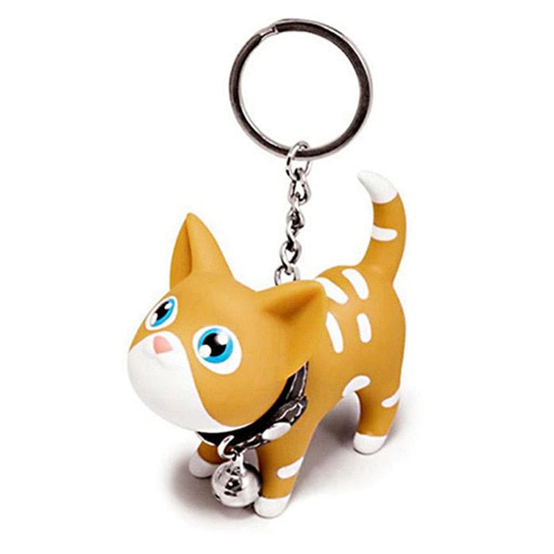 Kawaii Vinyl Cat Bell Keychain - Adorable Rotating Cat Head Charm-**Keychain**-Ginger cat-10-Colydia