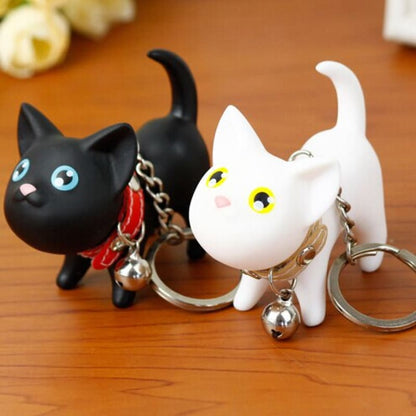 Kawaii Vinyl Cat Bell Keychain - Adorable Rotating Cat Head Charm-**Keychain**-3-Colydia