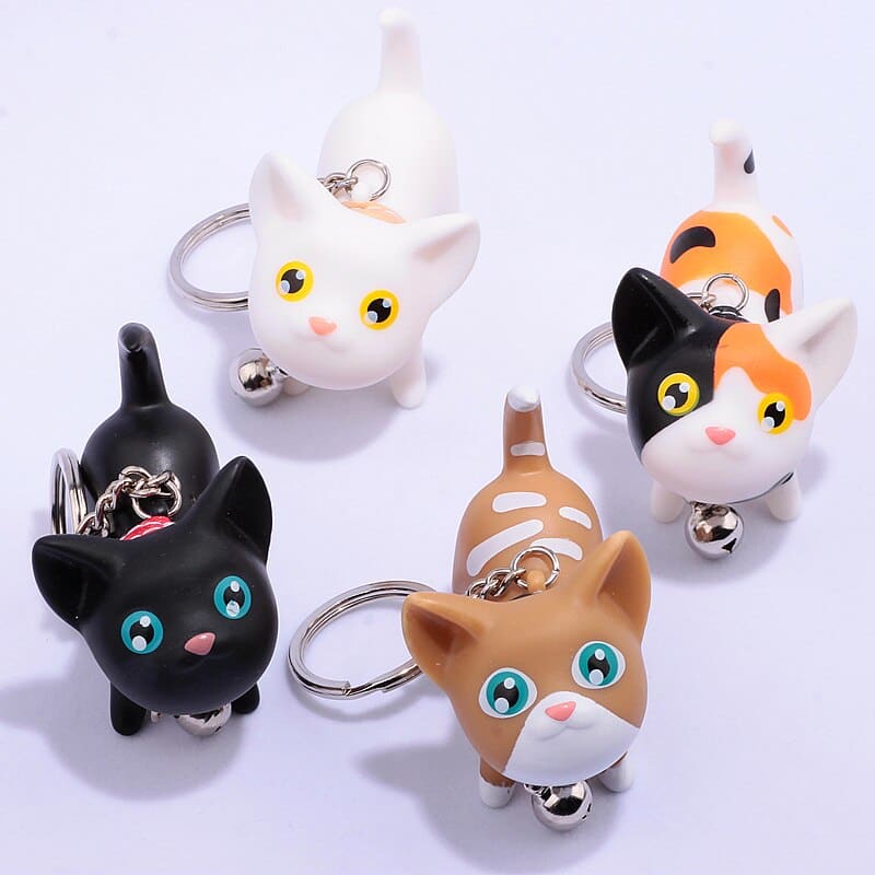 Kawaii Vinyl Cat Bell Keychain - Adorable Rotating Cat Head Charm-**Keychain**-5-Colydia