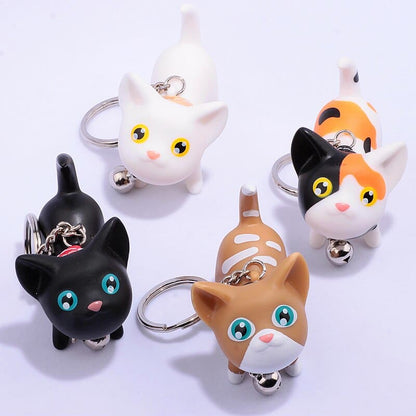 Kawaii Vinyl Cat Bell Keychain - Adorable Rotating Cat Head Charm-**Keychain**-5-Colydia