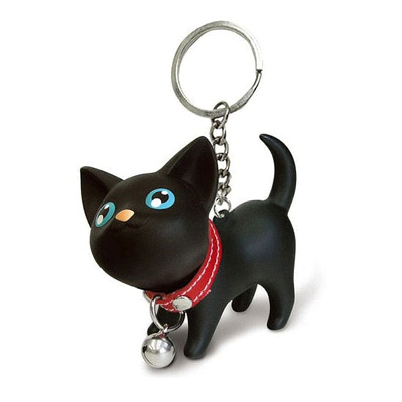 Kawaii Vinyl Cat Bell Keychain - Adorable Rotating Cat Head Charm-**Keychain**-Black cat-9-Colydia