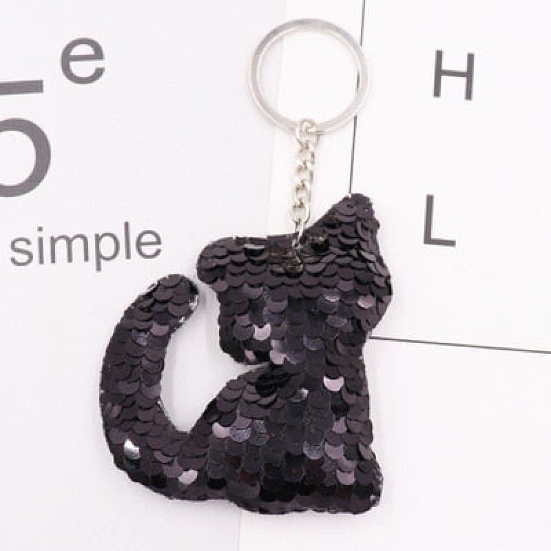 Reversible Sequin Cat Keychain - Colorful Accessory for Cat Lovers-Keychain-Midnight Black-4-Colydia