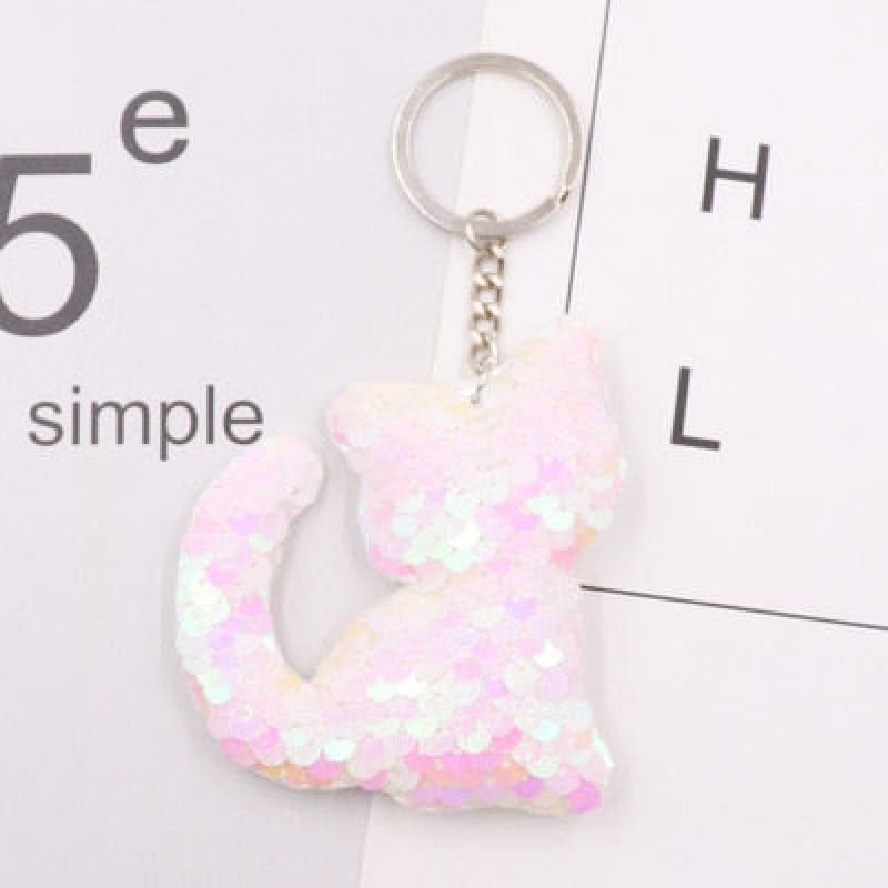 Reversible Sequin Cat Keychain - Colorful Accessory for Cat Lovers-Keychain-Pearlescent Pink-3-Colydia