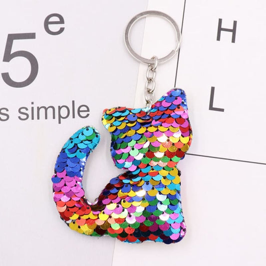 Reversible Sequin Cat Keychain - Colorful Accessory for Cat Lovers-Keychain-Rainbow-1-Colydia