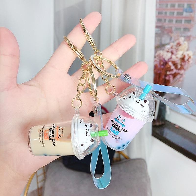 Cute Cat Keychain with Cup Charm - Easy to Find & Attach-Keychain-1-Colydia