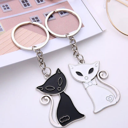 Cat Lover's Zinc Alloy Keychains - Black & White Set of 2-Keychains-1-Colydia