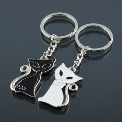 Cat Lover's Zinc Alloy Keychains - Black & White Set of 2-Keychains-4-Colydia