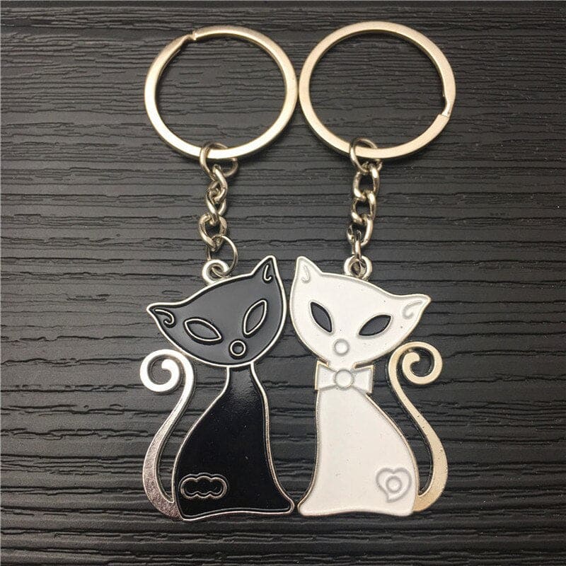 Cat Lover's Zinc Alloy Keychains - Black & White Set of 2-Keychains-2-Colydia