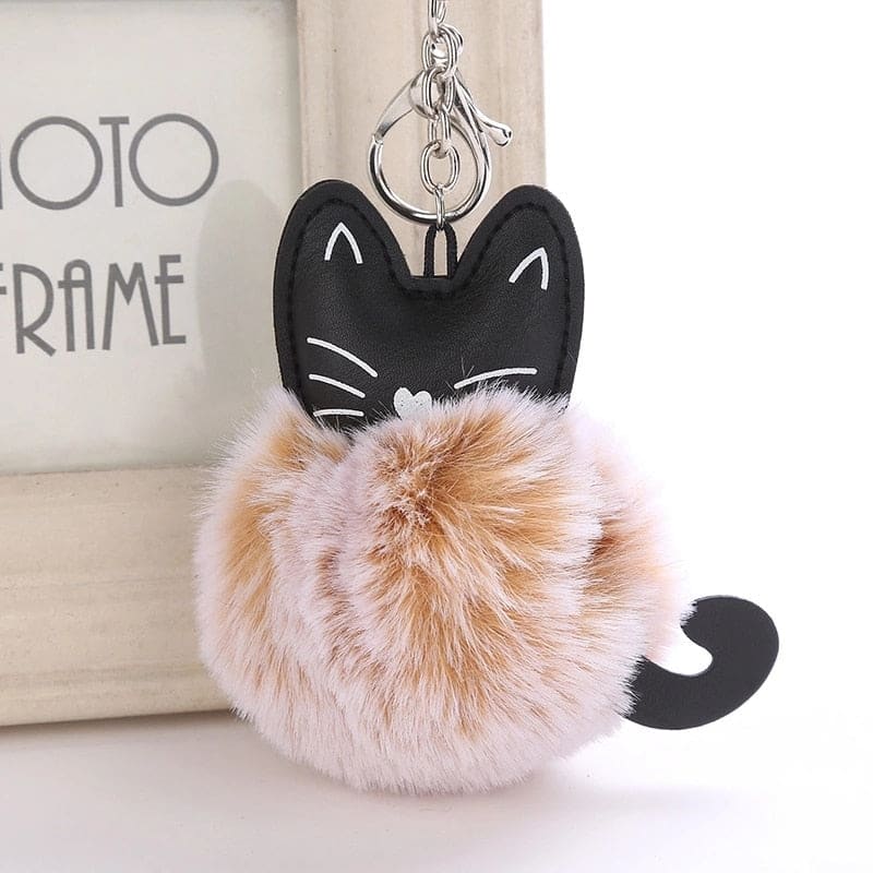 Elegant Cat Pom Pom Keychain with Fur Ball – Perfect for Cat Lovers-Keychain Accessories-Beige Cat-2-Colydia