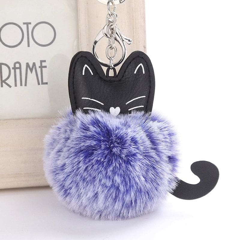 Elegant Cat Pom Pom Keychain with Fur Ball – Perfect for Cat Lovers-Keychain Accessories-Blue Cat-3-Colydia