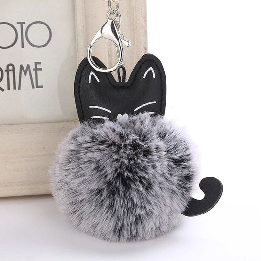 Elegant Cat Pom Pom Keychain with Fur Ball – Perfect for Cat Lovers-Keychain Accessories-Gray Cat-1-Colydia