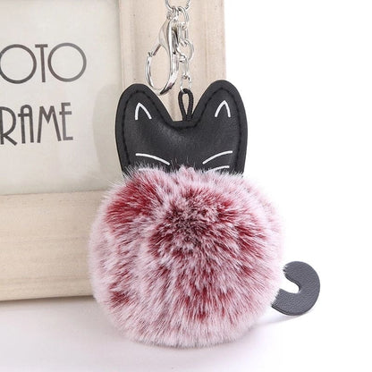 Elegant Cat Pom Pom Keychain with Fur Ball – Perfect for Cat Lovers-Keychain Accessories-Burgundy Cat-5-Colydia