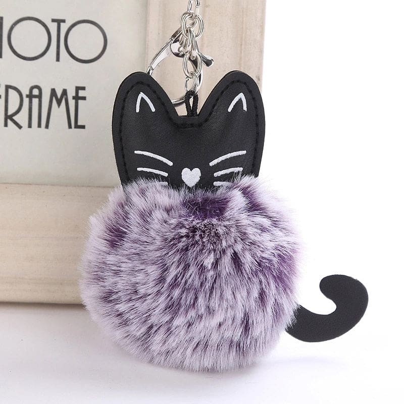 Elegant Cat Pom Pom Keychain with Fur Ball – Perfect for Cat Lovers-Keychain Accessories-Purple Cat-4-Colydia