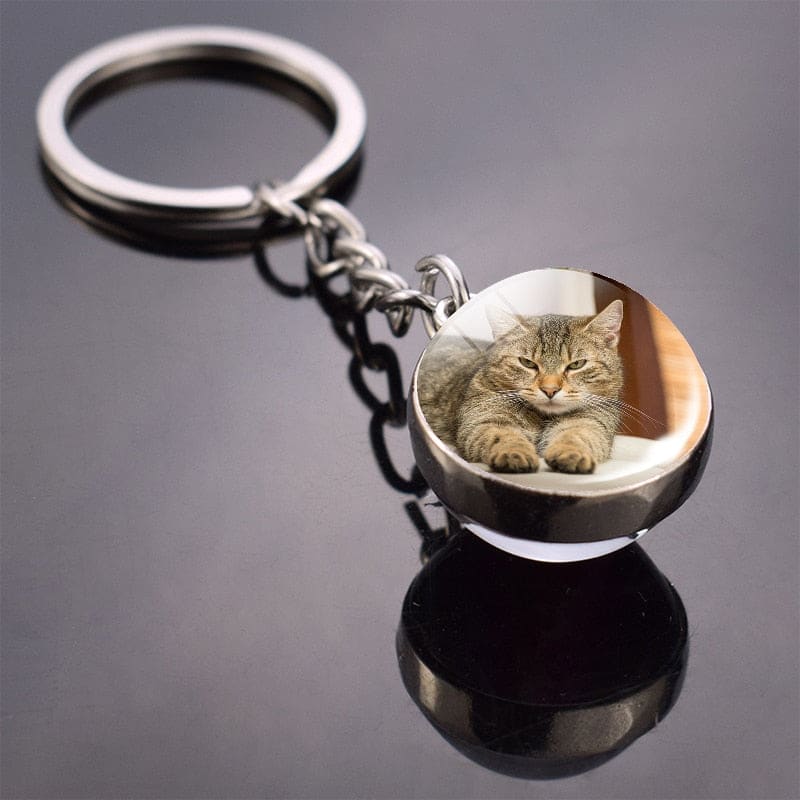 Spherical Glass Cat Keychain - Stylish Feline Charm for Keys-Keychain-Cat nap-4-Colydia