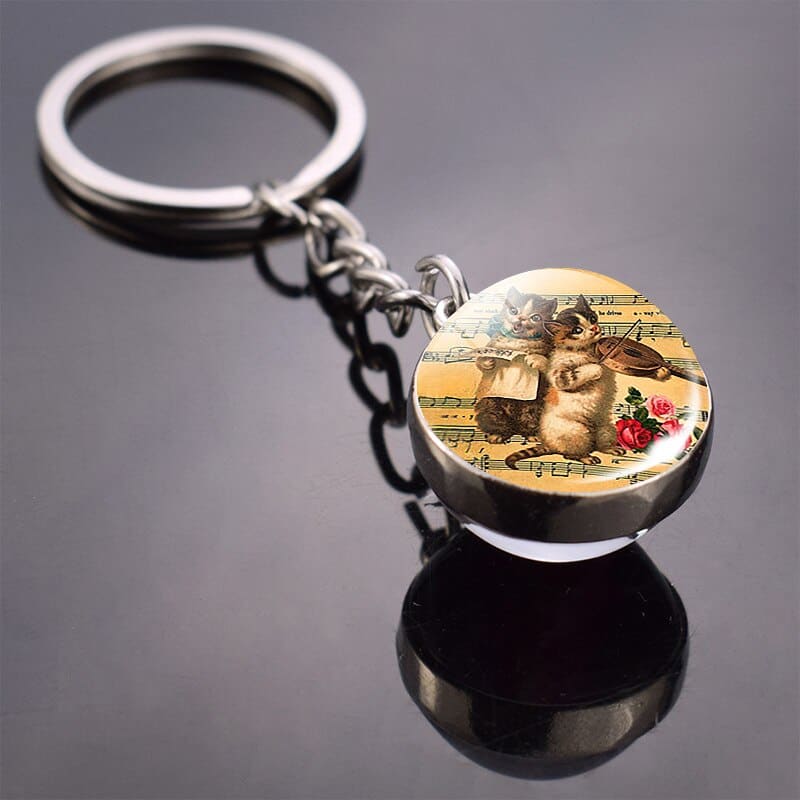 Spherical Glass Cat Keychain - Stylish Feline Charm for Keys-Keychain-7-Colydia