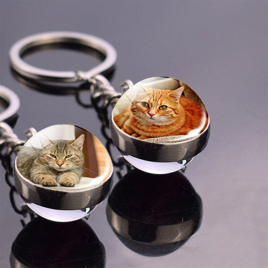 Spherical Glass Cat Keychain - Stylish Feline Charm for Keys-Keychain-1-Colydia