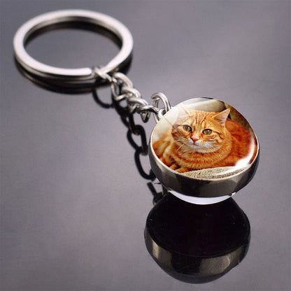 Spherical Glass Cat Keychain - Stylish Feline Charm for Keys-Keychain-Ginger cat-5-Colydia