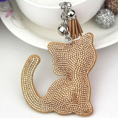 Shiny Cat Rhinestone Keychain Pendant - Whimsical Feline Charm-Keychain Accessory-1-Colydia