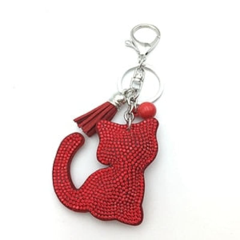 Shiny Cat Rhinestone Keychain Pendant - Whimsical Feline Charm-Keychain Accessory-Red-11-Colydia