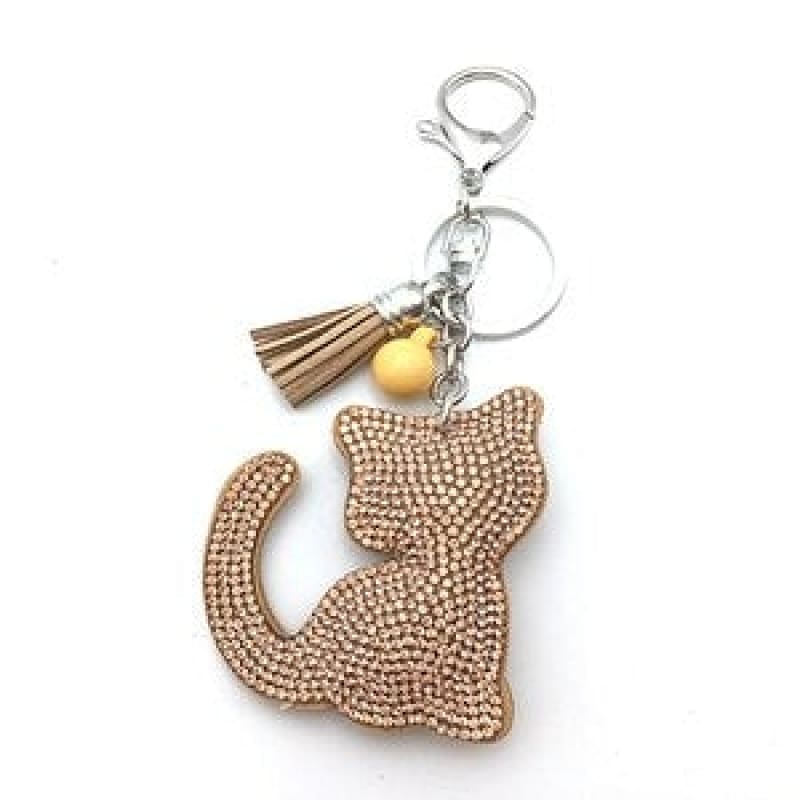 Shiny Cat Rhinestone Keychain Pendant - Whimsical Feline Charm-Keychain Accessory-Champagne-12-Colydia