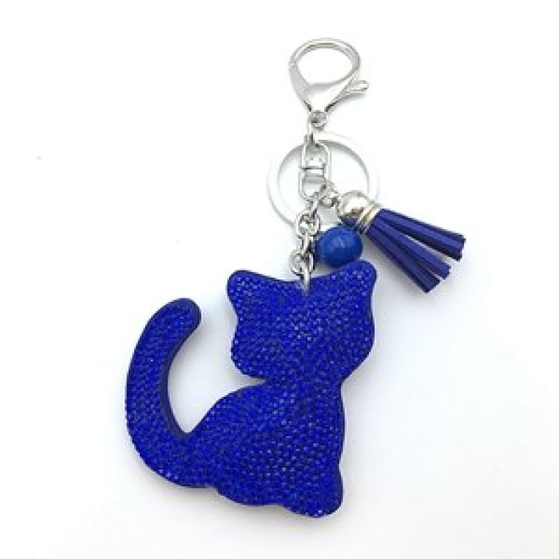 Shiny Cat Rhinestone Keychain Pendant - Whimsical Feline Charm-Keychain Accessory-Blue-9-Colydia