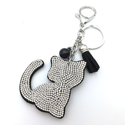 Shiny Cat Rhinestone Keychain Pendant - Whimsical Feline Charm-Keychain Accessory-Silver-8-Colydia