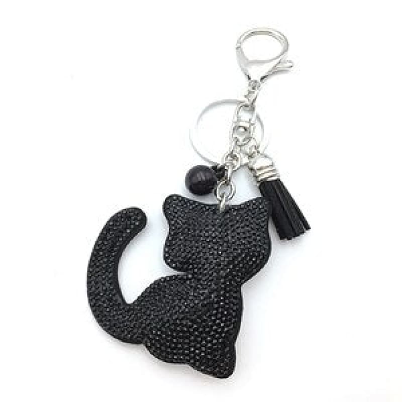 Shiny Cat Rhinestone Keychain Pendant - Whimsical Feline Charm-Keychain Accessory-Black-10-Colydia