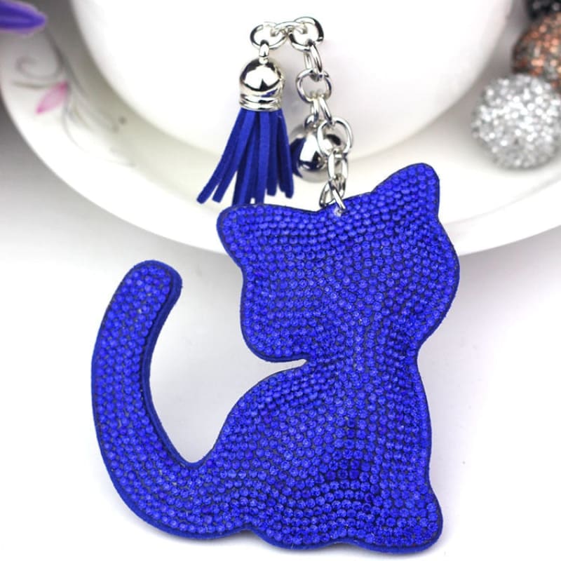 Shiny Cat Rhinestone Keychain Pendant - Whimsical Feline Charm-Keychain Accessory-5-Colydia