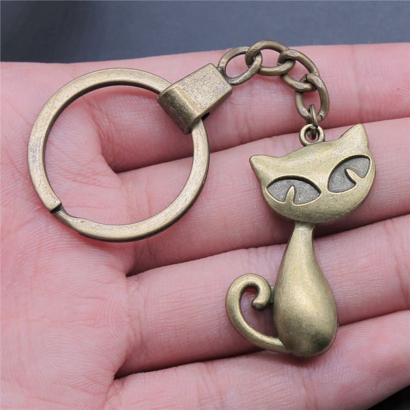 Antique Bronze Cat Keychain - Chic Feline Gift for Cat Lovers-Keychain-9-Colydia