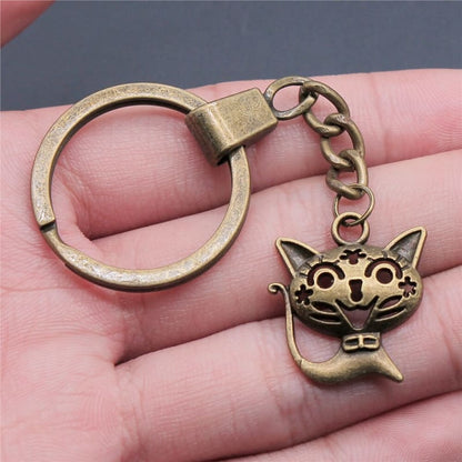 Antique Bronze Cat Keychain - Chic Feline Gift for Cat Lovers-Keychain-10-Colydia