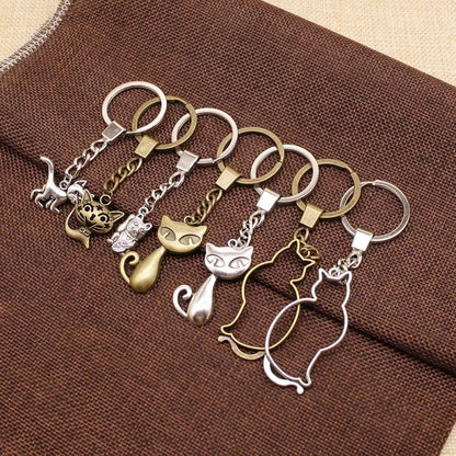 Antique Bronze Cat Keychain - Chic Feline Gift for Cat Lovers-Keychain-6-Colydia