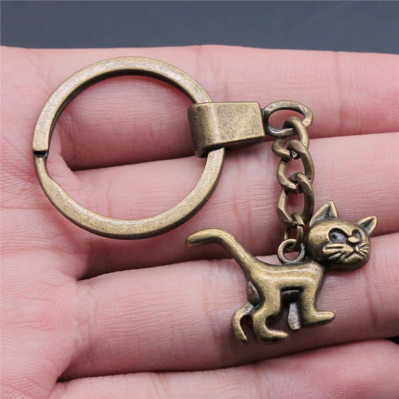 Antique Bronze Cat Keychain - Chic Feline Gift for Cat Lovers-Keychain-7-Colydia