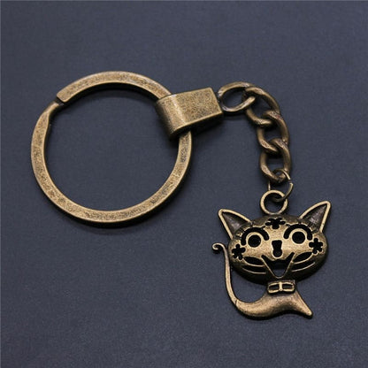 Antique Bronze Cat Keychain - Chic Feline Gift for Cat Lovers-Keychain-Smiling Cat-5-Colydia