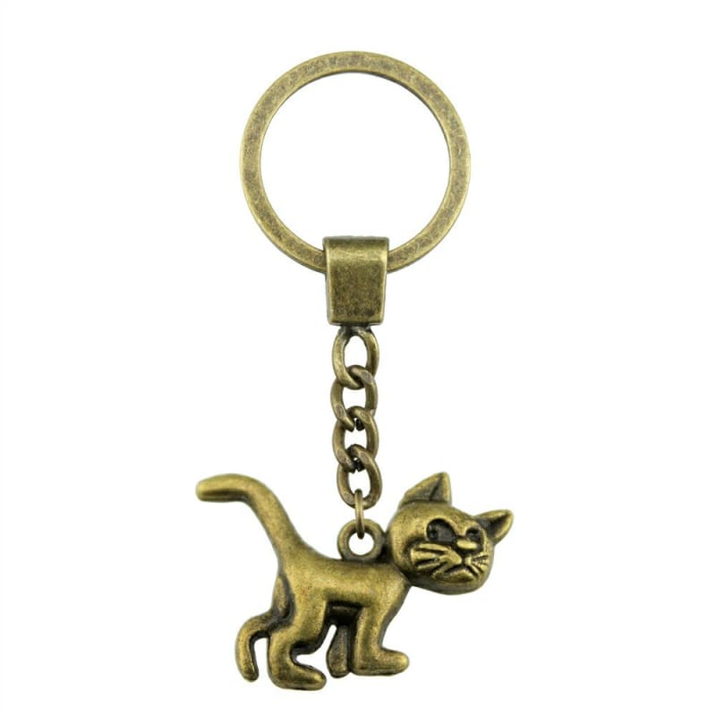 Antique Bronze Cat Keychain - Chic Feline Gift for Cat Lovers-Keychain-11-Colydia