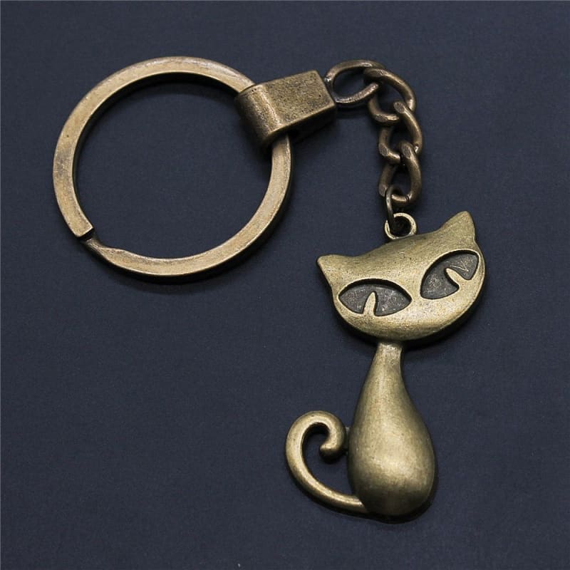 Antique Bronze Cat Keychain - Chic Feline Gift for Cat Lovers-Keychain-Cat Look-1-Colydia