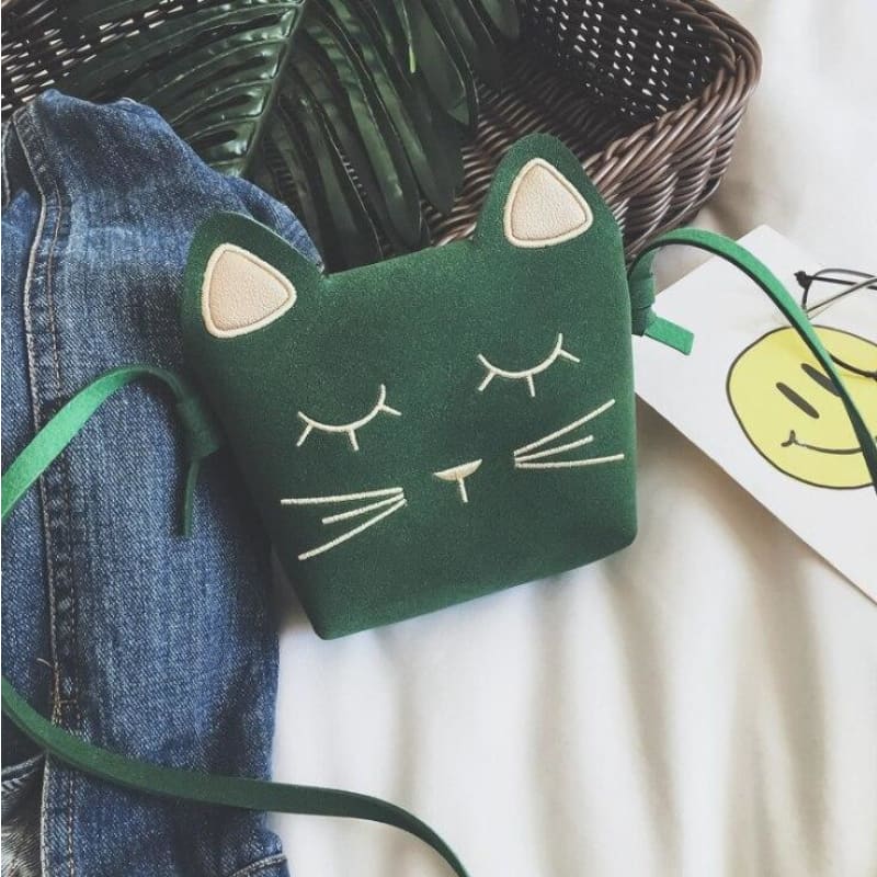 Colorful Faux Suede Cat Wallet for Girls - Cute Japanese Design-Cat Wallet-Green-4-Colydia