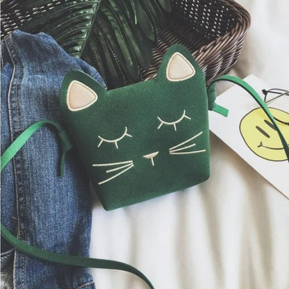 Colorful Faux Suede Cat Wallet for Girls - Cute Japanese Design-Cat Wallet-Green-4-Colydia