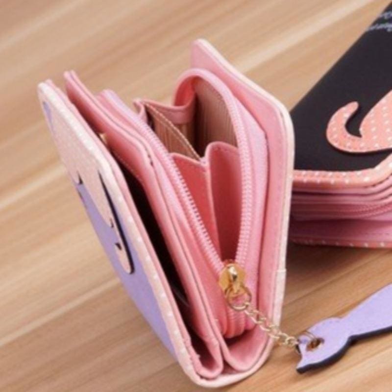 Stylish Pink Cat Wallet with Zip Closure & Coin Pocket-Wallet-3-Colydia