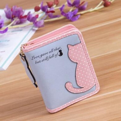 Stylish Pink Cat Wallet with Zip Closure & Coin Pocket-Wallet-Blue / Pink-6-Colydia