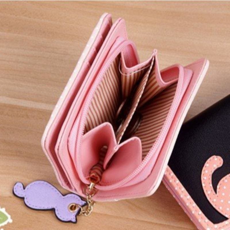 Stylish Pink Cat Wallet with Zip Closure & Coin Pocket-Wallet-2-Colydia