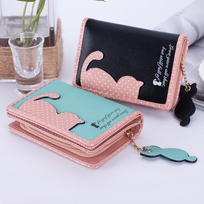 Stylish Pink Cat Wallet with Zip Closure & Coin Pocket-Wallet-1-Colydia