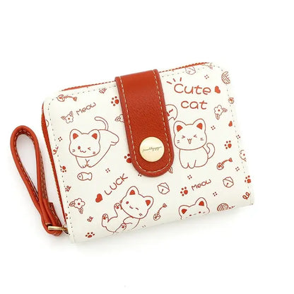 Kawaii Cat Girl's Wallet with Multiple Compartments & Waterproof Design-Pet Blanket-Red-10-Colydia